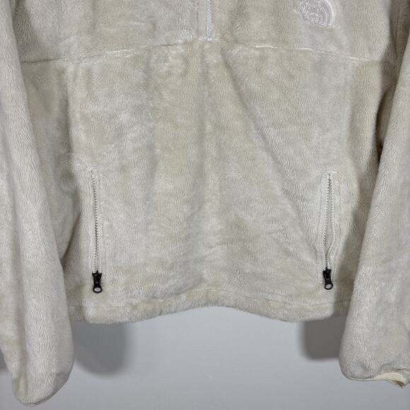 North Face Osito 1/4 Zip Polar Fleece Cropped Hoodie 1X Cream Ivory Warm Winter - Picture 3 of 8